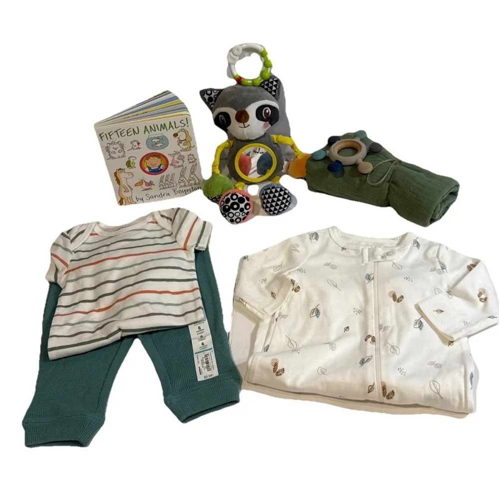 Baby Boy Shower Animal Themed Gift Box, Book,‎ Toy, Outfits & Other Essentials